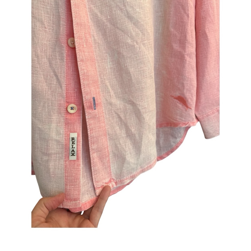 Tommy Bahama Relax pink linen shirt size L EUC C0027 - Picture 3 of 6